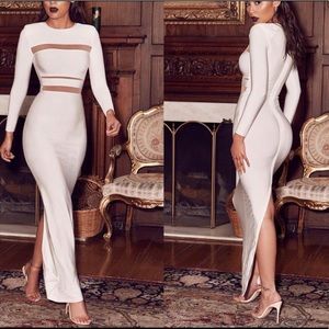 Costeñas white maxi dress with sheer chest